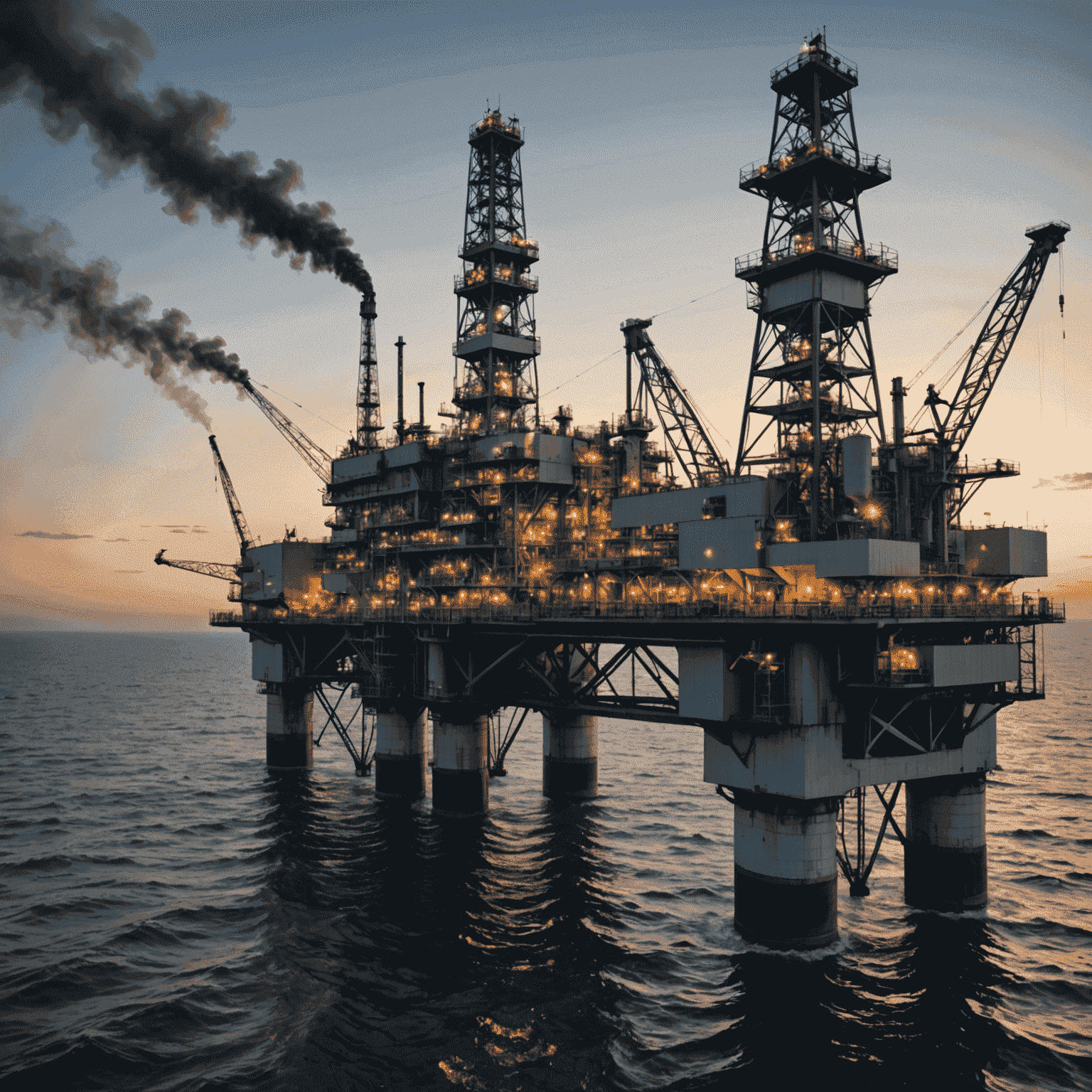 Visual representation of machine learning algorithms optimizing oil production processes, showing data streams, predictive models, and oil rigs