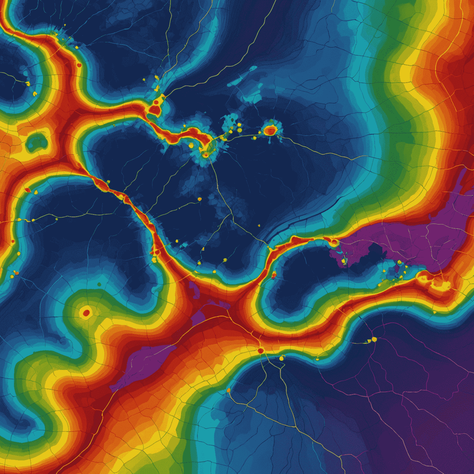 Visual representation of AI algorithm processing seismic data, showing colorful heat maps and probability distributions of oil deposits