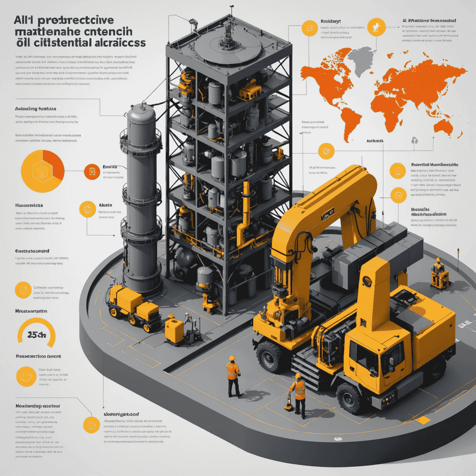 Infographic showing the AI predictive maintenance process in the oil industry, from data collection to alert generation