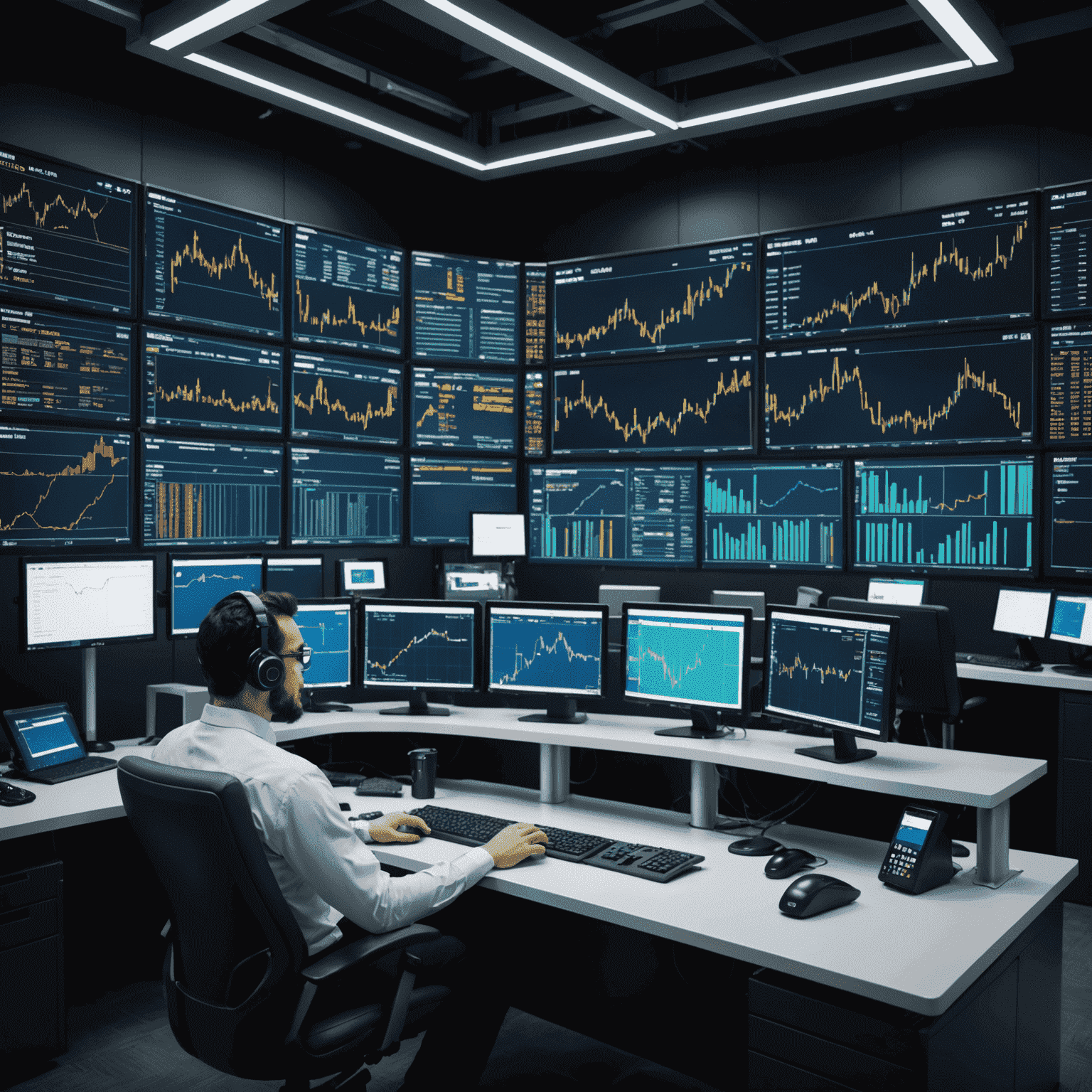 Futuristic AI-powered oil trading platform, displaying complex market analysis, predictive charts, and automated trading algorithms.